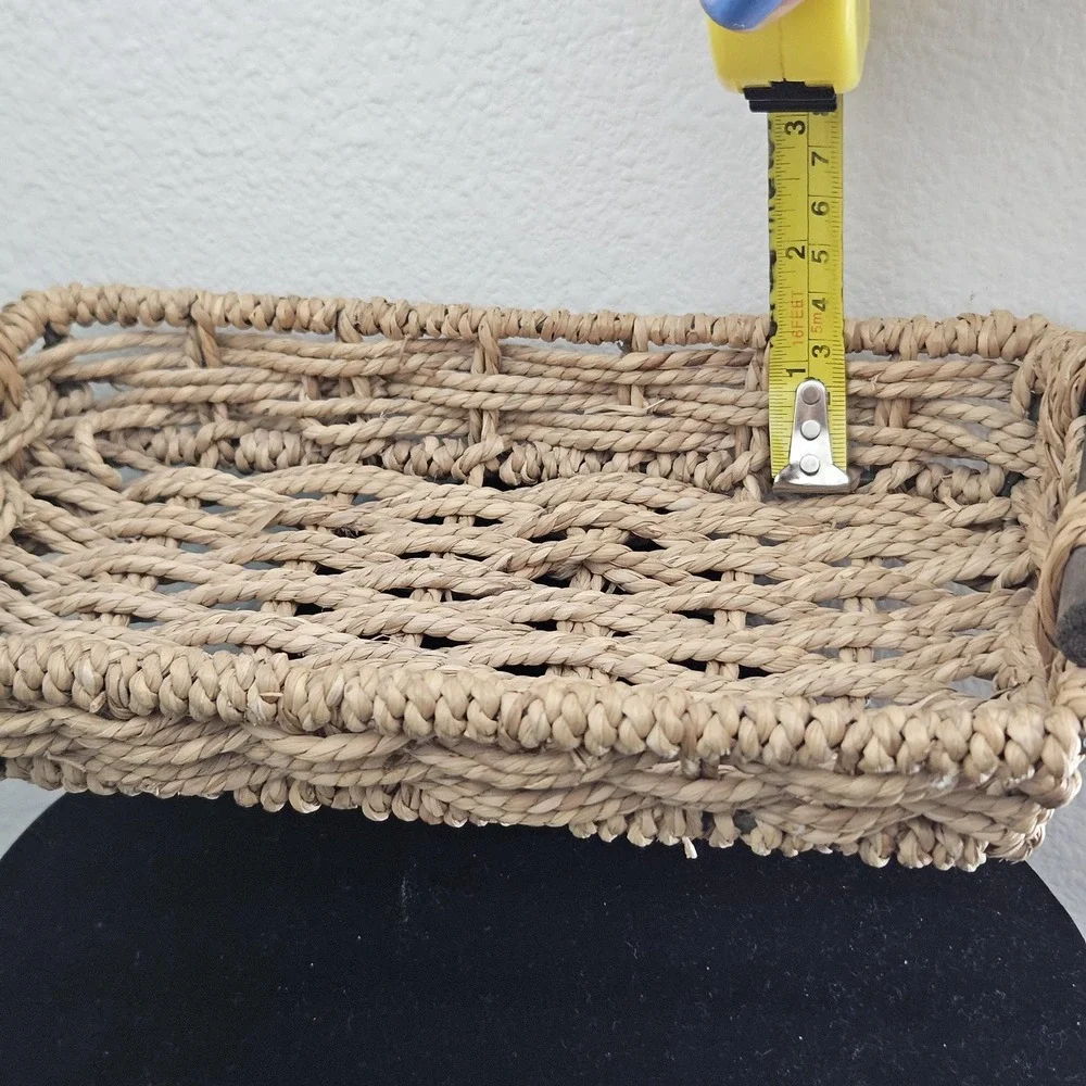 Vintage‎ wood braided serving tray with handles napkin basket